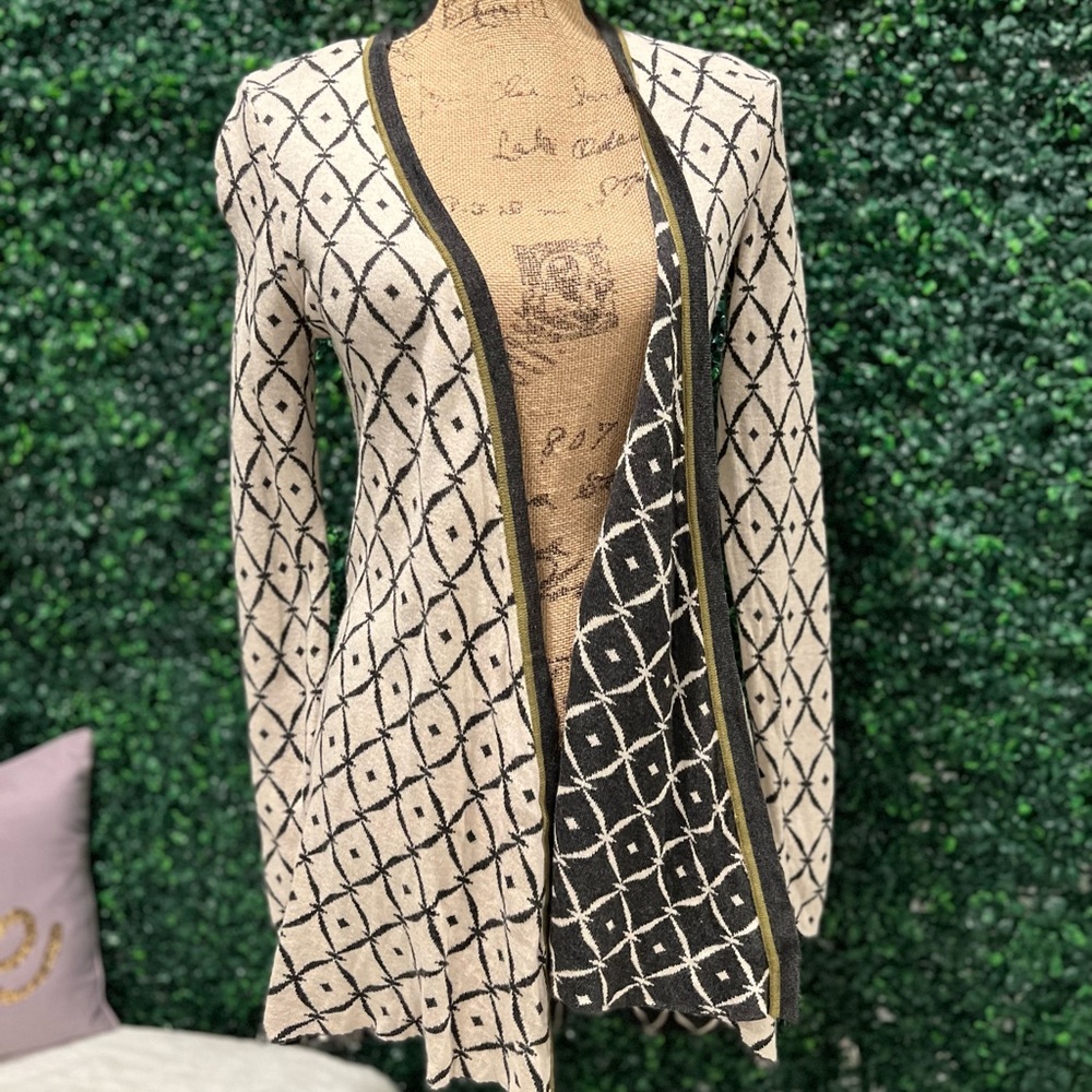 Belldini Gray, Cream and Green Cardigan Sweater, size Small
